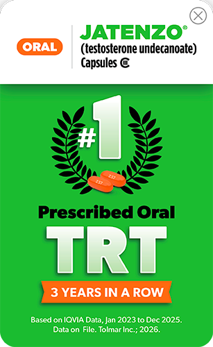 The number one prescribed oral TRT based on IQVIA data from January 2024 to February 2025. Data on File. Tolmar Incorporated 2025