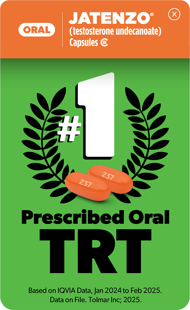 The number one prescribed oral TRT based on IQVIA data from January 2024 to February 2025. Data on File. Tolmar Incorporated 2025